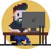 Logo of a guy sitting at a computer desk